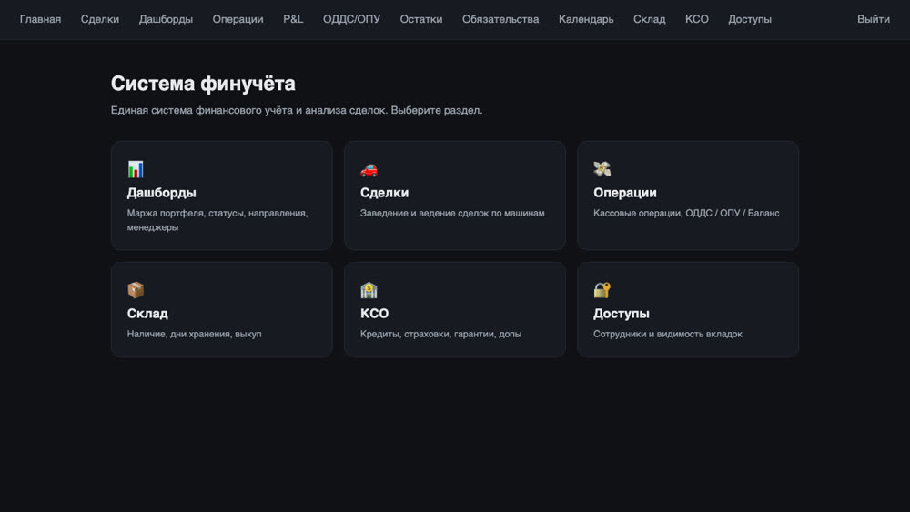 Система финучёта автосалона - интерфейс системы
